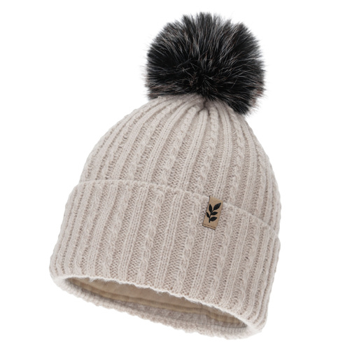Bonnet d'hiver femme, beige, avec pompon, Calista