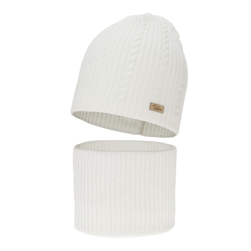 Ensemble automne/printemps fille: bonnet et snood, crème, avec coton, Ordesa