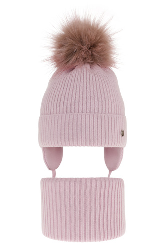 Ensemble d'hiver fille: bonnet et snood, lilas, avec pompon, avec liens, Debra