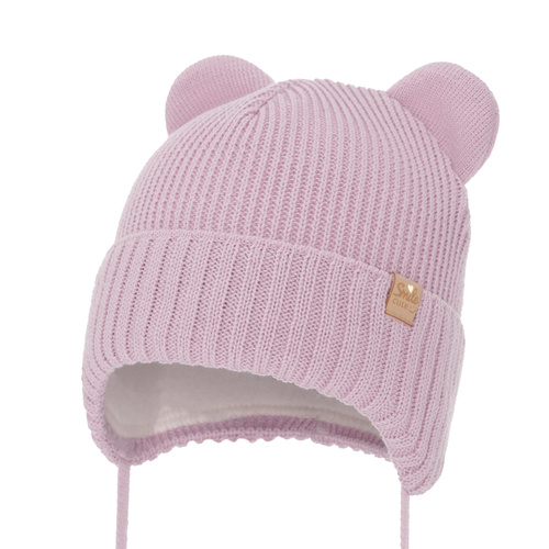 Bonnet d'hiver fille, violet, avec liens, avec laine mérinos, Shira