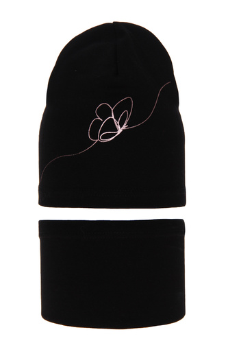 Ensemble automne/printemps fille: bonnet et snood, noir, en coton, Jula