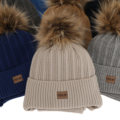 Ensemble d'hiver garçon: bonnet et snood, camel, avec pompon, avec liens, Eger