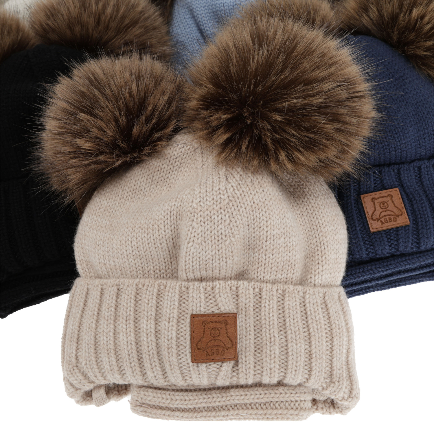 Ensemble bonnet et tour de cou garçon, hiver, bleu, 100% laine mérinos, doublé polaire laine, Ronik