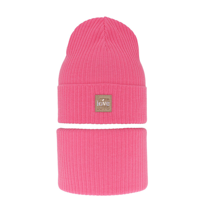 Ensemble automne/printemps fille: bonnet et snood, avec coton, rose, Furora