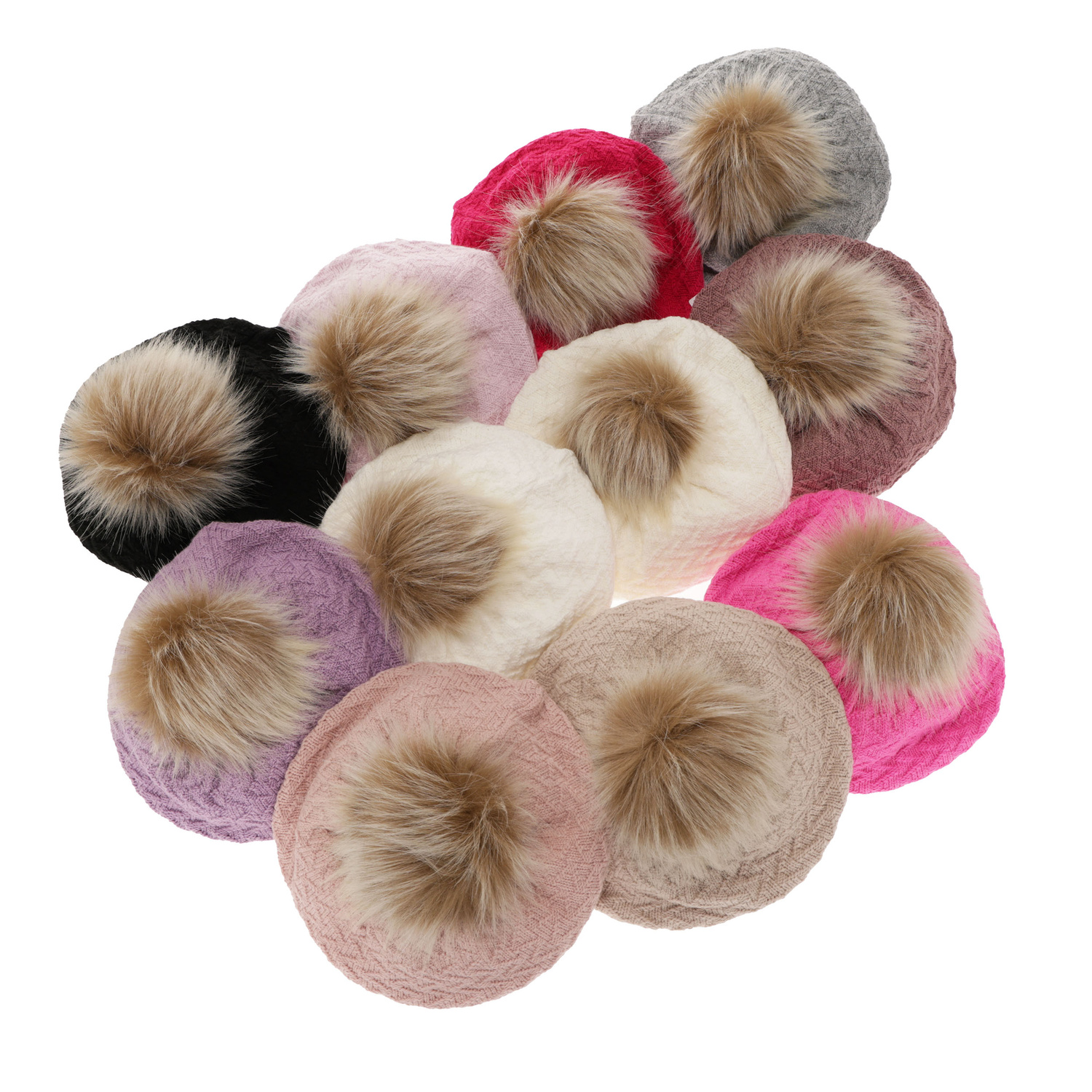 Ensemble d'hiver fille: bonnet et snood, violet, avec pompon, Atene