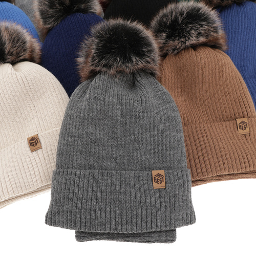 Ensemble d'hiver garçon: bonnet et snood, beige, avec pompon, Wizar