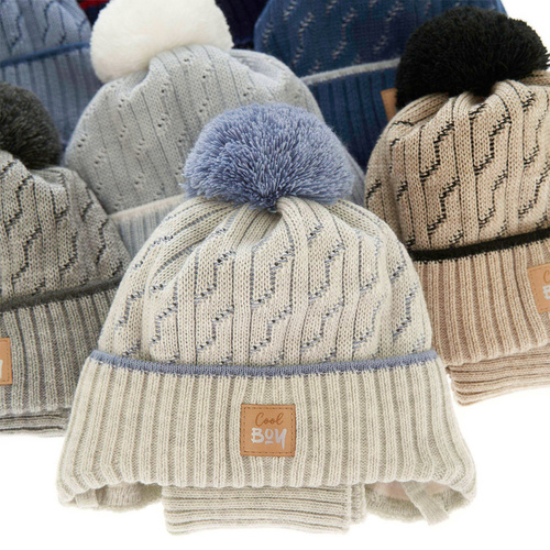 Ensemble d'hiver garçon: bonnet et snood, bleu, avec pompon, avec liens, Pikolo