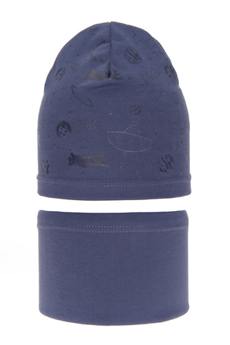 Ensemble automne/printemps garçon: bonnet et snood, bleu, en coton, Kosmos