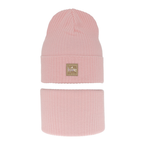 Ensemble automne/printemps fille: bonnet et snood, avec coton, rose, Furora