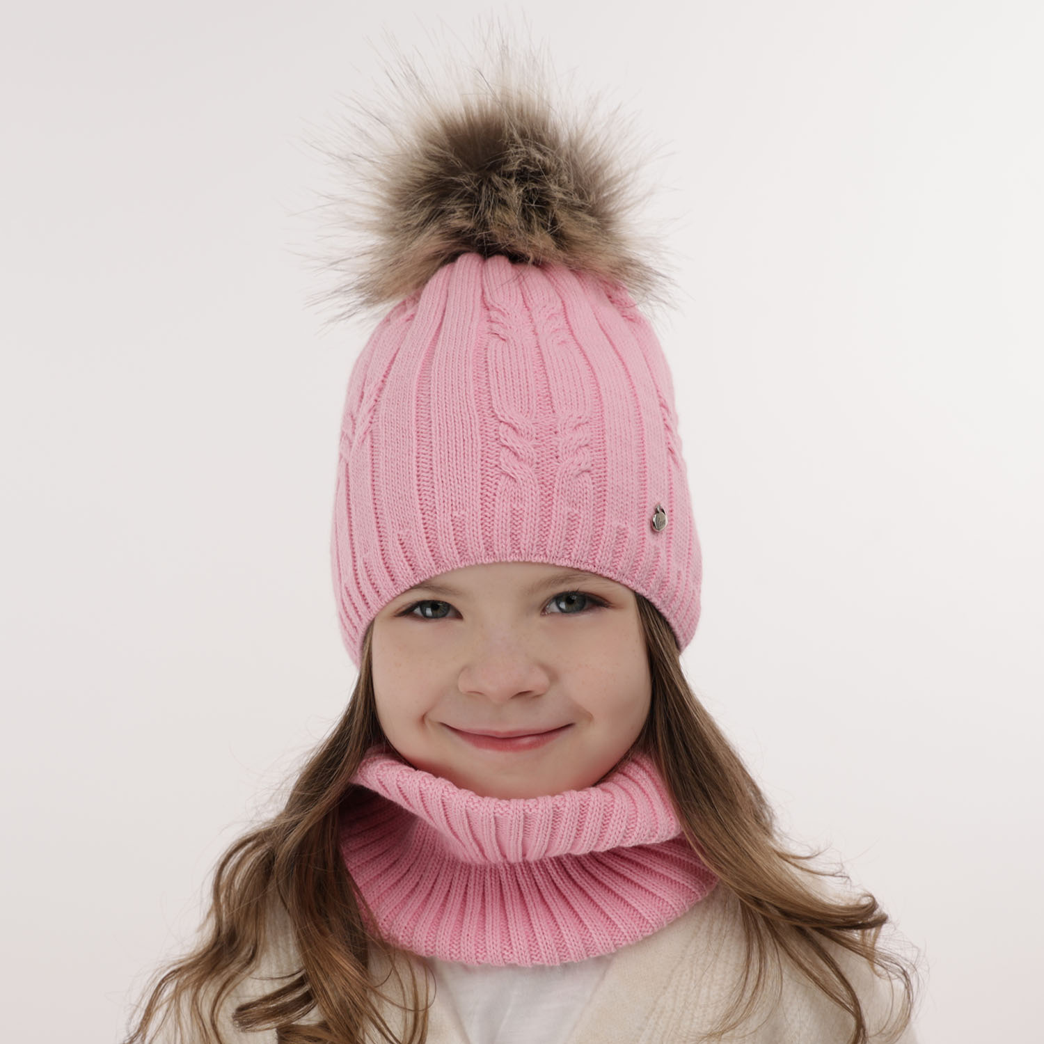 Ensemble d'hiver fille: bonnet et snood, noir, avec pompon, Amaltea