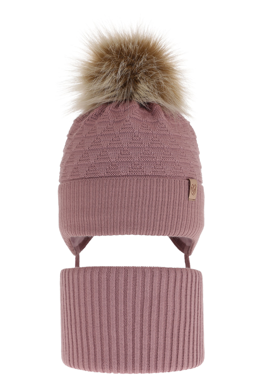 Ensemble d'hiver fille: bonnet et snood, violet, avec pompon, Egeria