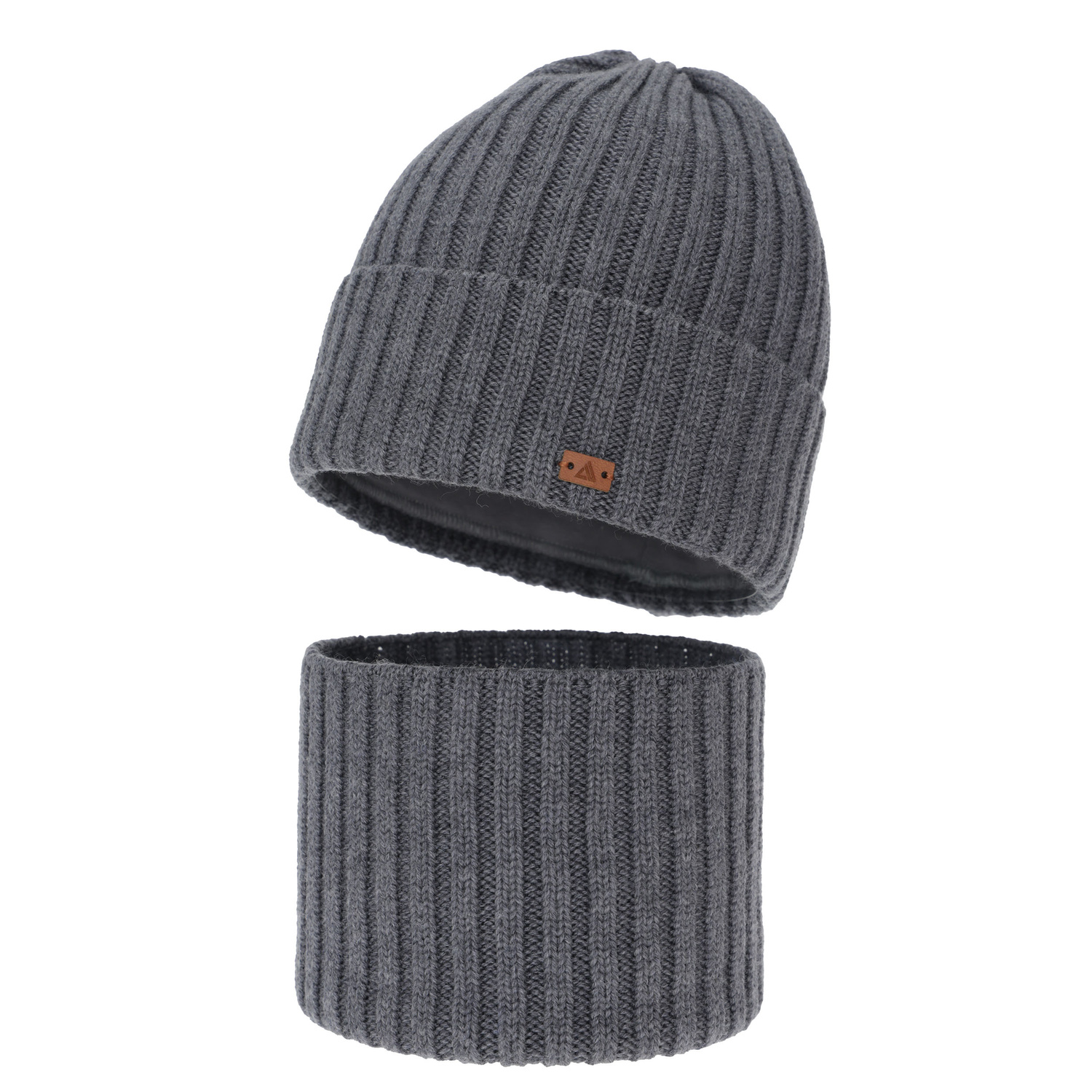 Ensemble d'hiver garçon: bonnet et snood, gris, 100% Laine Mérinos, Umberto
