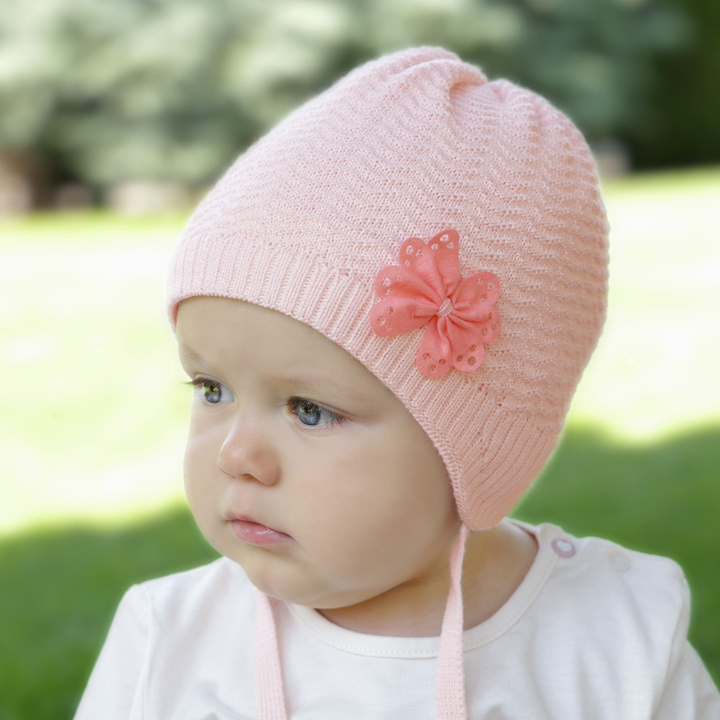 Bonnet automne/printemps fille, rose clair, avec liens, Madelin
