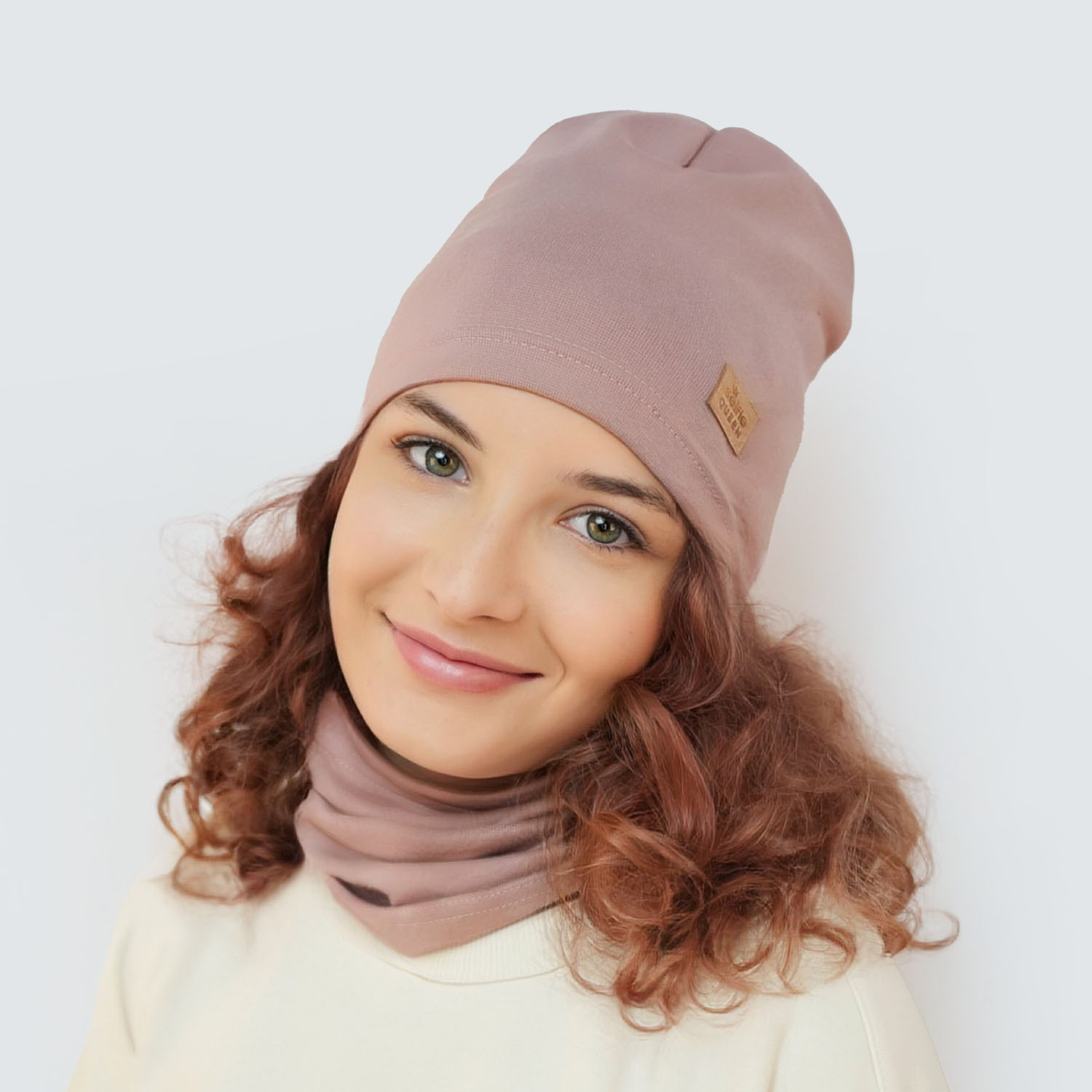 Ensemble automne/printemps fille: bonnet et snood, crème, en coton, Selfie
