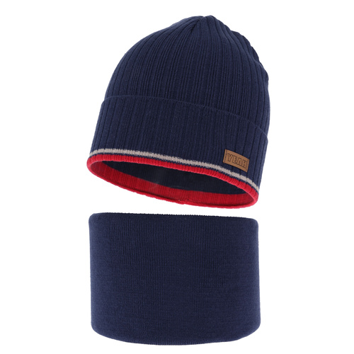 Ensemble automne/printemps garçon: bonnet et snood, avec coton, bleu marine, London