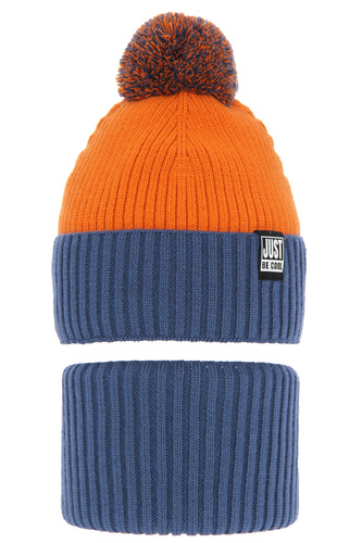 Ensemble d'hiver garçon: bonnet et snood, bleu, avec pompon, Arlekin