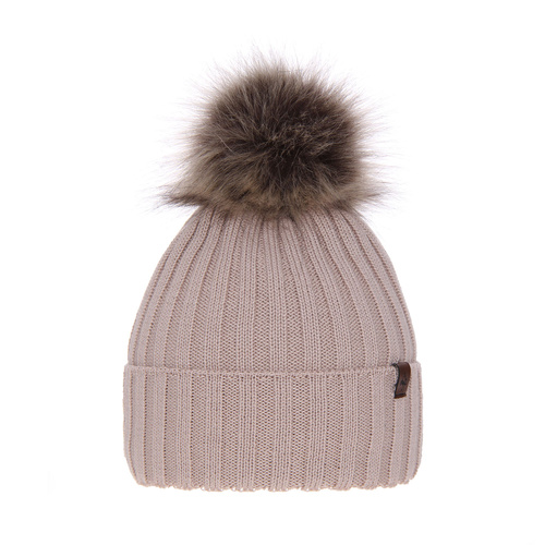 Bonnet d'hiver femme, hiver, beige, avec laine mérinos, Texa
