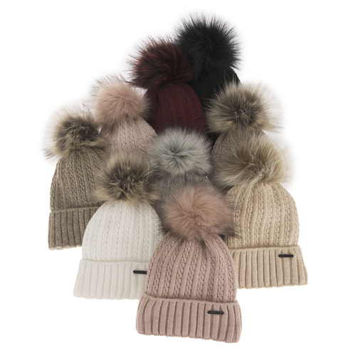 Bonnet d'hiver femme, bordé, avec pompon, Karizma