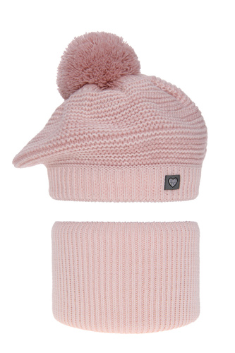 Ensemble d'hiver fille: bonnet et snood, rose, avec pompon, Lira