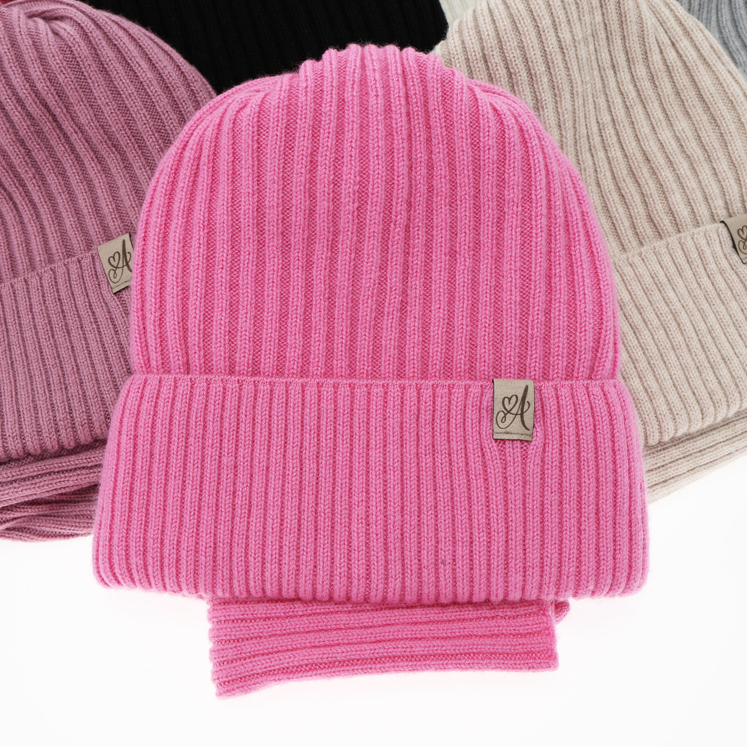 Ensemble d'hiver fille: bonnet et snood, amarante, avec laine mérinos, Patricia