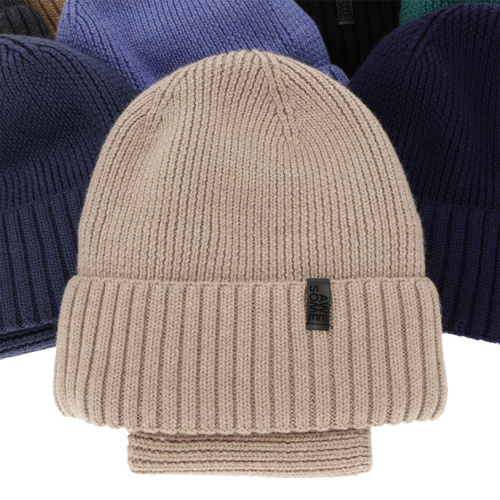 Bonnet et snood pour garçon, ensemble d'hiver, 100% laine mérinos, avec doublure en laine mérinos, camel Harbin