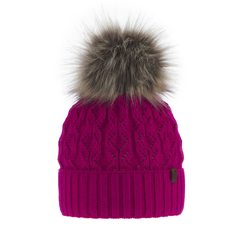 Bonnet d'hiver femme, rose, avec pompon, Katty