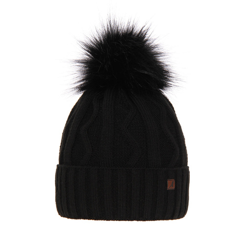 Bonnet d'hiver femme, noir, avec pompon, Renika