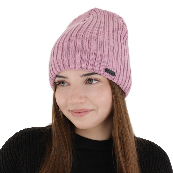 Bonnet d'hiver femme, rose, avec laine mérinos, Soletta