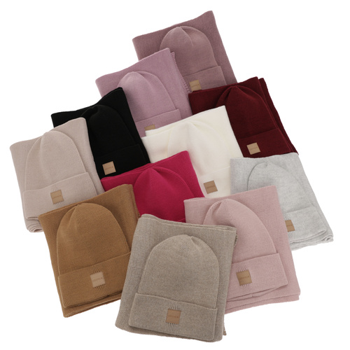Ensemble d'hiver femme: bonnet et écharpe, camel, Nathalie