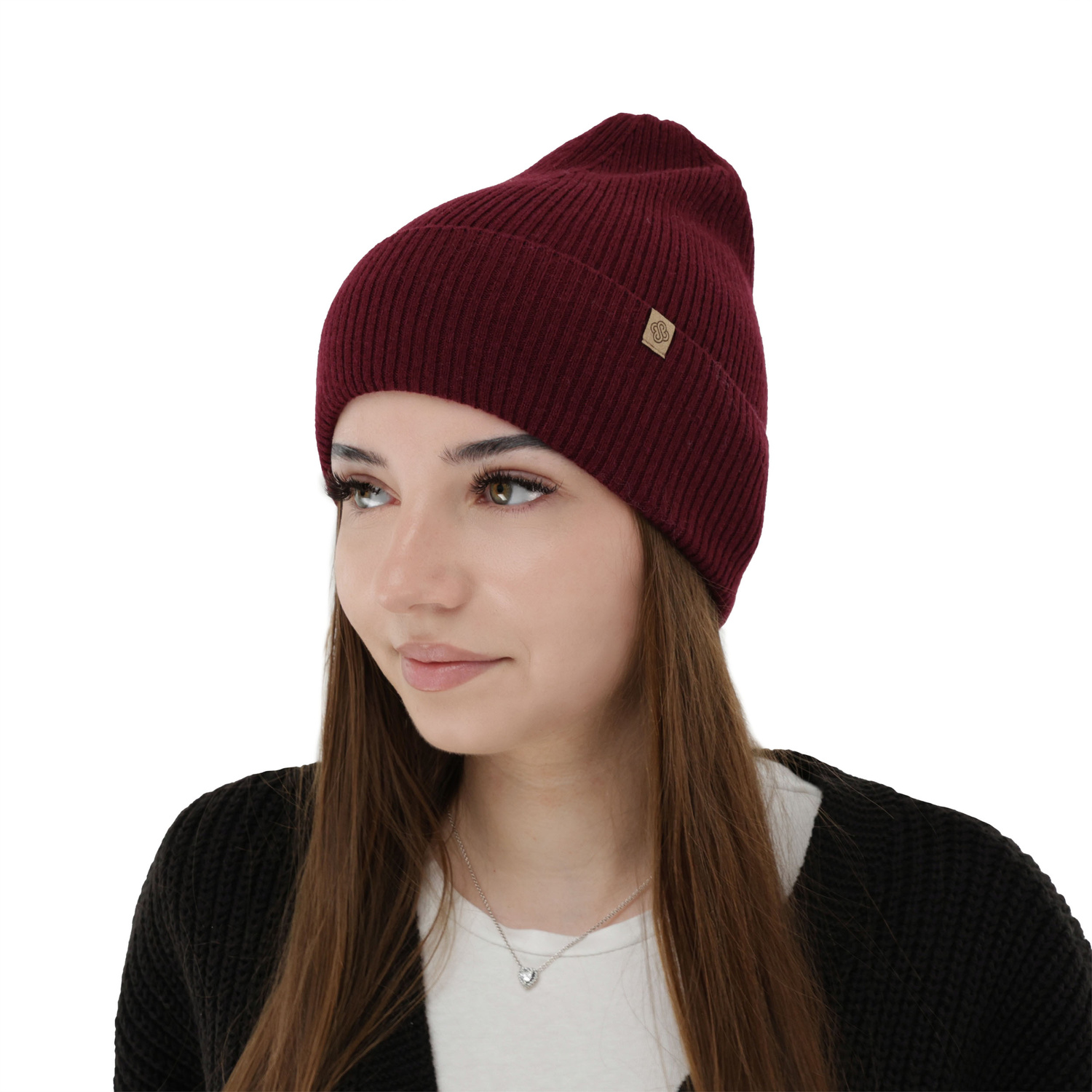 Bonnet automne/hiver femme, bordeaux, avec laine mérinos et cachemire, Alineta