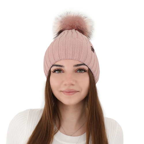 Bonnet d'hiver femme, rose, avec laine mérinos, Texa