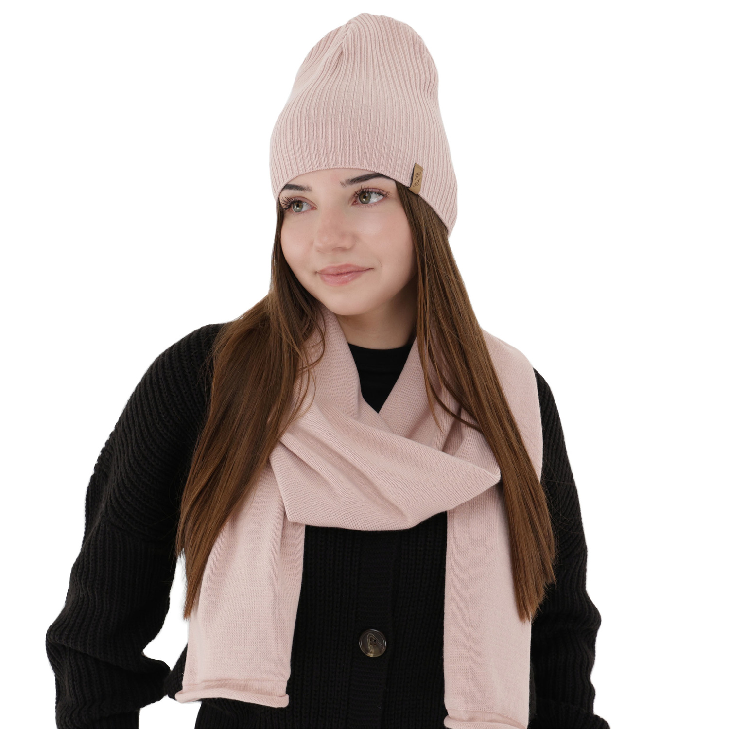 Ensemble d'hiver femme: bonnet et écharpe, rose, Fena