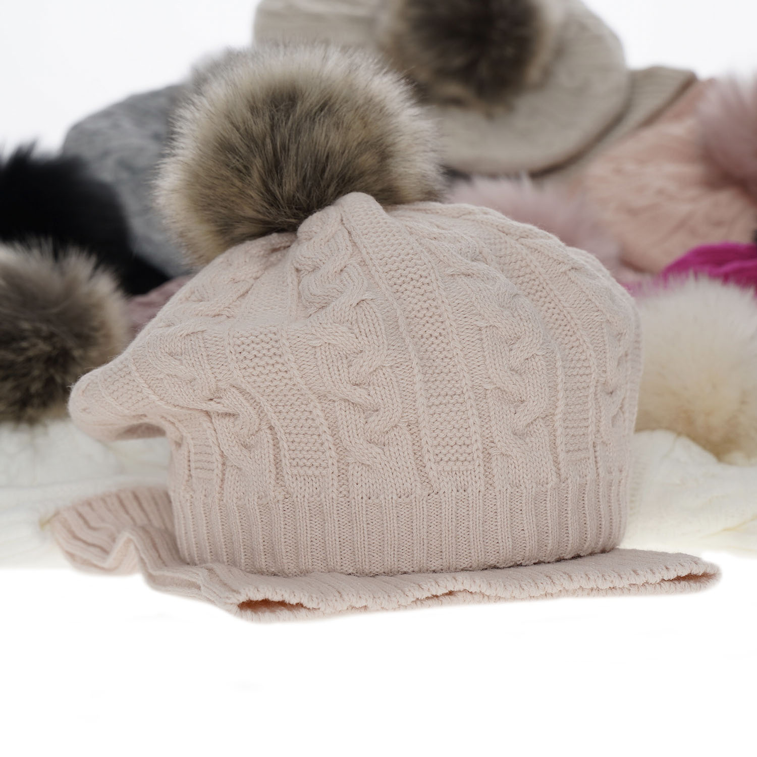 Ensemble d'hiver fille: beret et snood, rose, avec pompon, Koffi