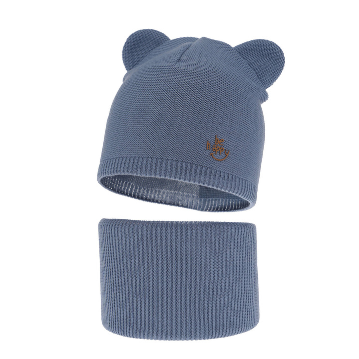 Ensemble automne/printemps garçon: bonnet et snood, avec coton, bleu, Ludvic