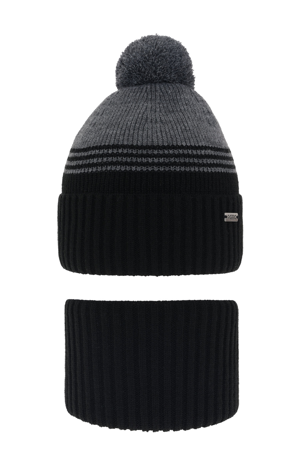 Ensemble d'hiver garçon: bonnet et snood, noir, avec pompon, Pallas