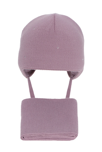 Ensemble d'hiver fille: bonnet et écharpe, violet, avec liens, Moli
