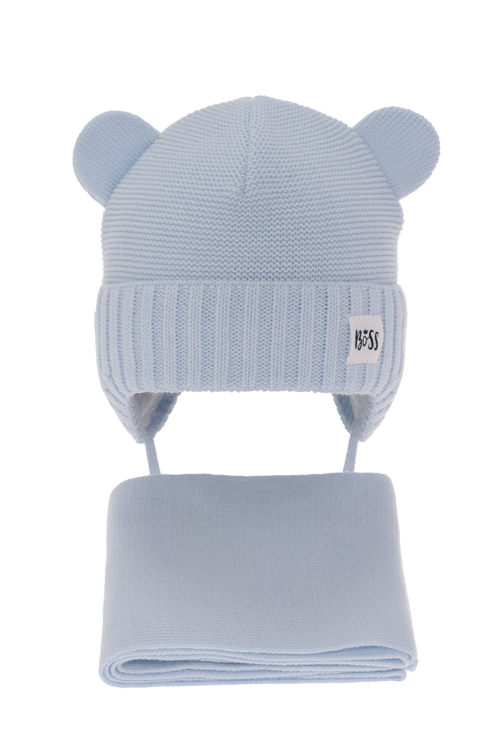Ensemble d'hiver garçon: bonnet et écharpe, bleu clair, avec liens, Luciano