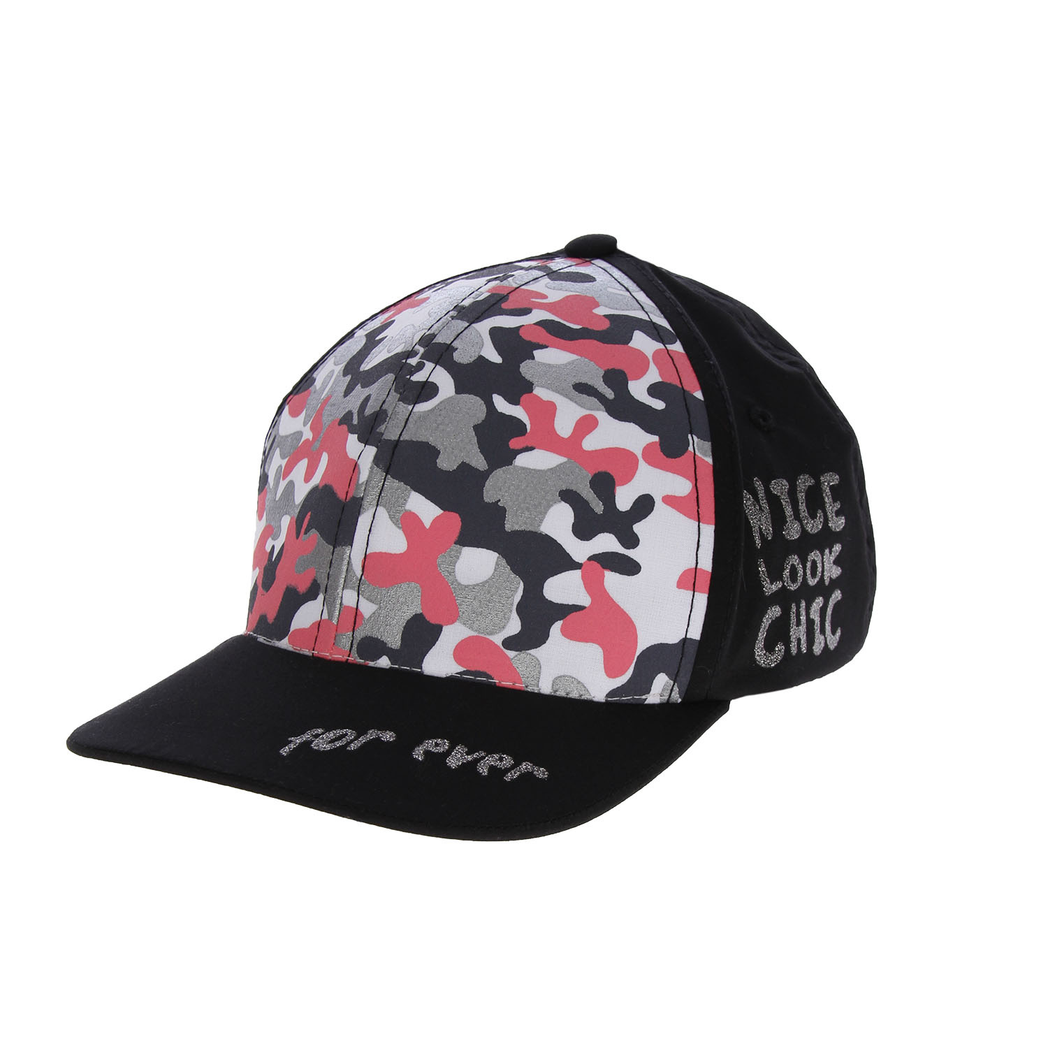 Casquette fille automne/printemps, noire, motif camouflage, en coton, avec élastique, Czapka z daszkiem dla dziewczynki