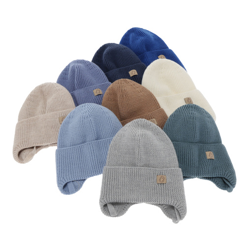 Bonnet d'hiver/automne garçon, crème, 100% Laine Mérinos, avec liens, Bakadi