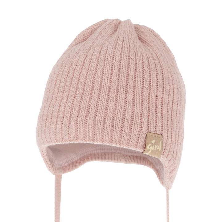 Bonnet automne/printemps fille, rose, avec liens, Cheri