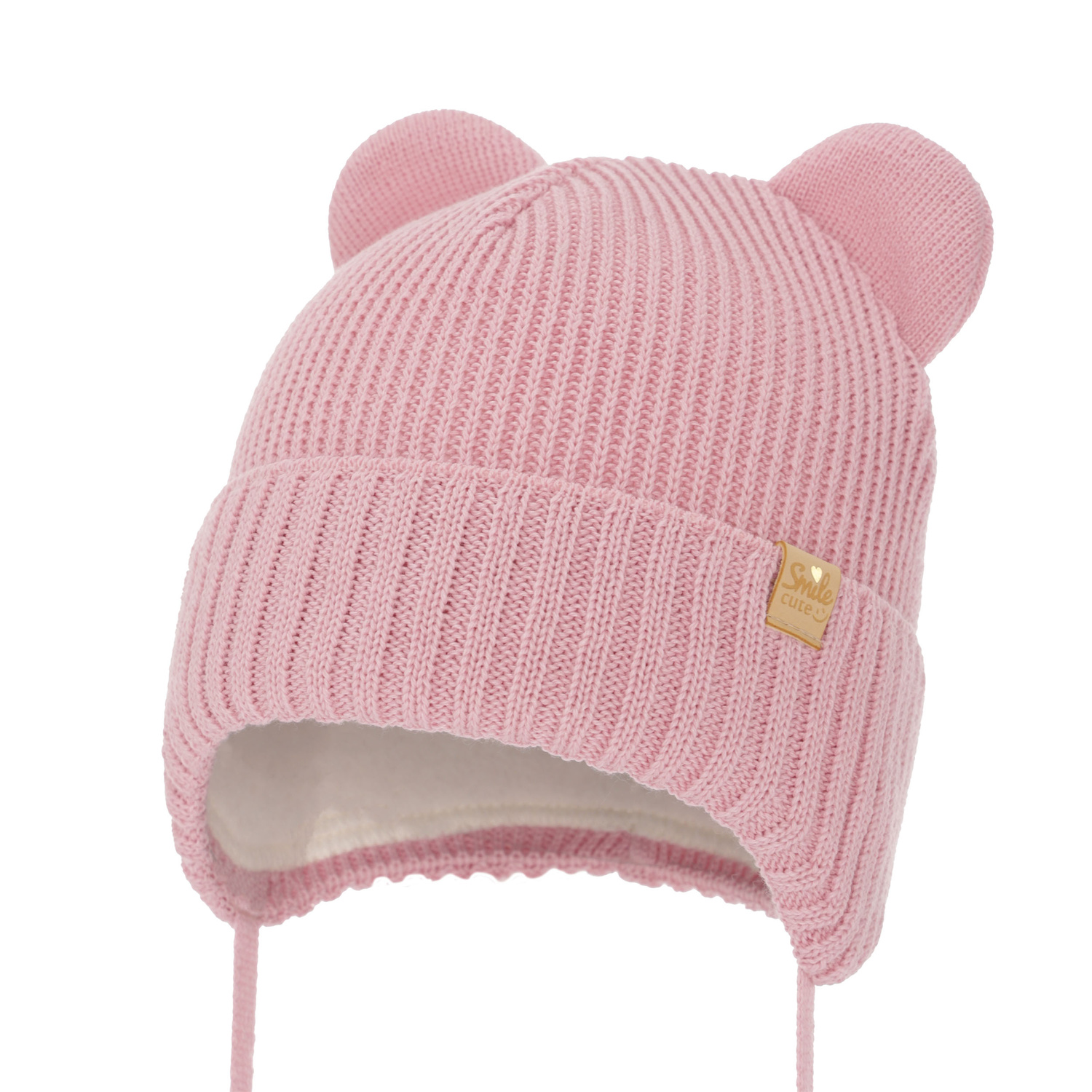 Bonnet d'hiver fille, rose, avec liens, avec laine mérinos, Shira