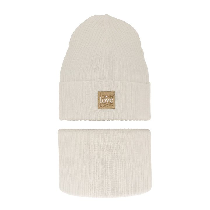 Ensemble automne/printemps fille: bonnet et snood, avec coton, crème, Furora