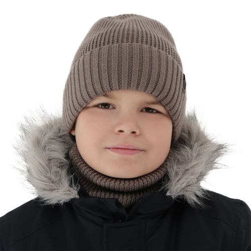 Bonnet et snood pour garçon, ensemble d'hiver, 100% laine mérinos, avec doublure en laine mérinos, marron Harbin