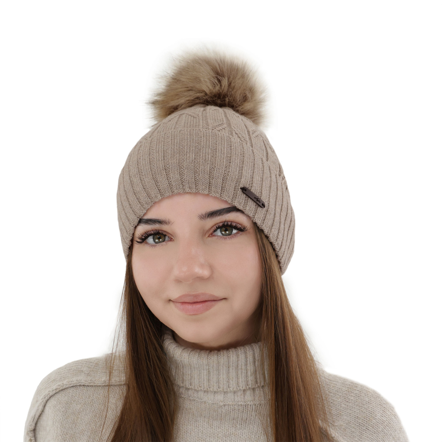 Bonnet d'hiver femme, camel, avec laine mérinos, Talaria