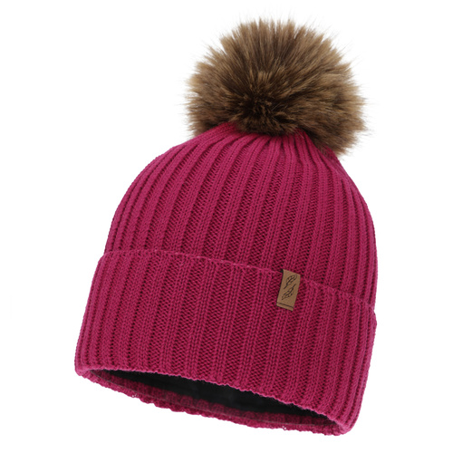 Bonnet d'hiver femme, amarante, avec laine mérinos, Zamira
