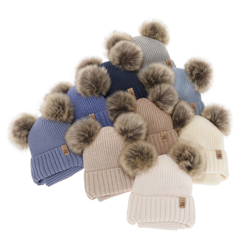 Ensemble d'hiver garçon: bonnet et snood, bleu, avec liens, 100% Laine Mérinos Extrafine, Konor