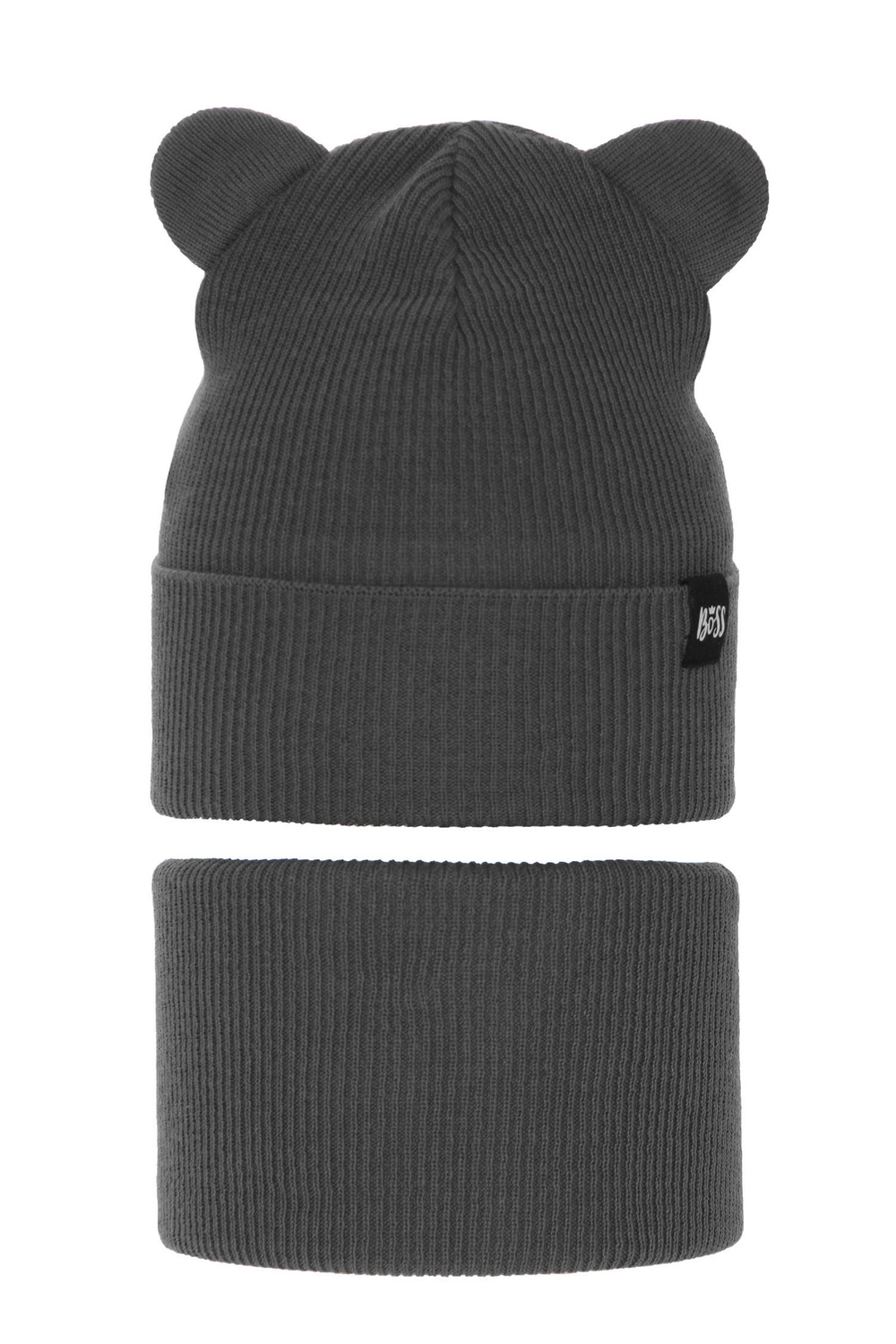 Ensemble automne/printemps garçon: bonnet et snood, avec coton, gris, Grajan