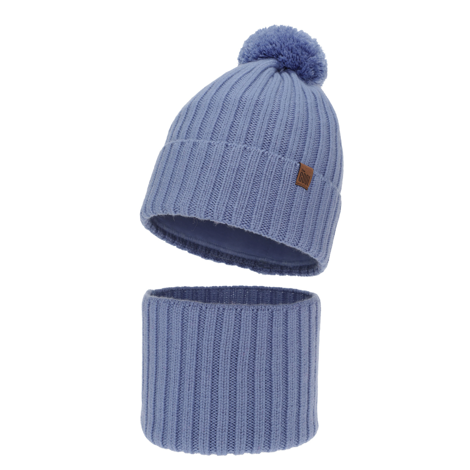 Ensemble d'hiver garçon: bonnet et snood, bleu, 100% laine mérinos, doublé de coton, Tolmar