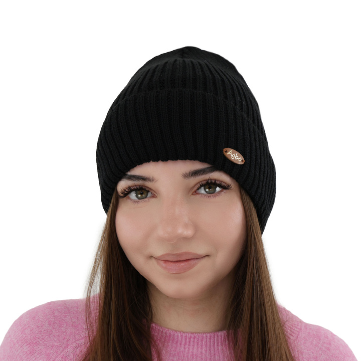 Bonnet d'hiver pour femme, noir, avec laine mérinos Shila