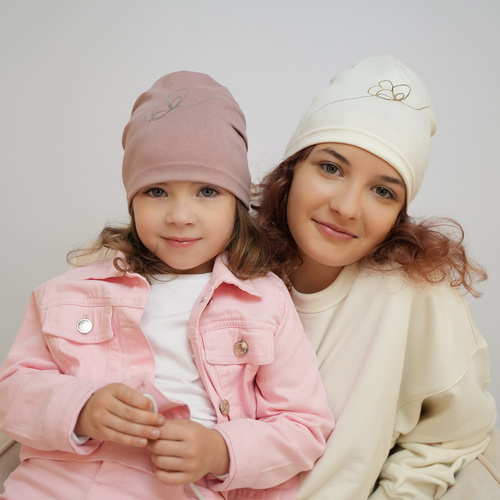Ensemble automne/printemps fille: bonnet et snood, rose, en coton, Jula